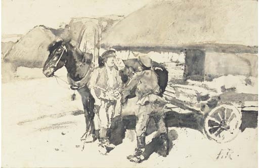 Two peasants before a cart