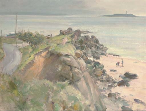 Artwork by David Curtis, Isle of Arran Coastline; Waterfall Nr. Torridon; River Wye; and Poppies in a Scottish woodland, Made of oil on canvas-board