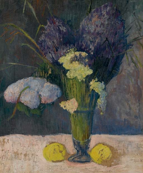 Nature morte aux lilas, boule de neige et citrons by Meyer Isaac de Haan, 1889