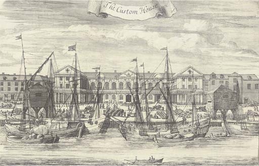 Somerset House; Westminster Abbey; St James House; The Prospect of White-hall, from the Park of St. James; St Bartholomews Hospital, in Smithfield; The Prospect of Grays Inn; The Custom House; and The Tower of London by Johannes Kip