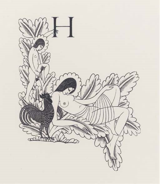 Artwork by Eric Gill, Venus and the Golden Cockerel, from Engravings 1928-1933 (Physick 535), Made of Engravings