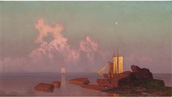 Fishing vessels moored at Königsberg, sunset - Hugo Knorr