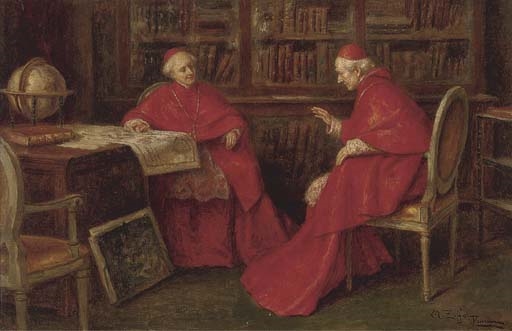 Cardinals studying a map by Angelo Zoffoli
