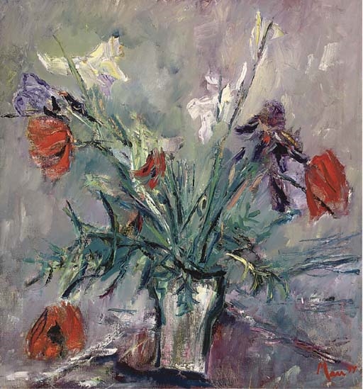 Still life with flowers by Leslie Marr, 1977