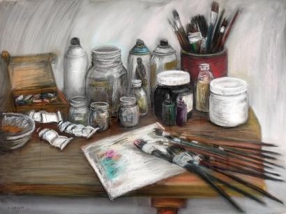 Still Life and Paintbrushes by Haim Senior