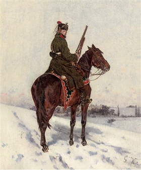 A Prussian hussar in a winter landscape - Gustav Wie