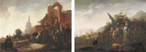 Daniel and the Babylonian dragon; and The Meeting of Abraham and Melchizedek by Adriaen Verdoel