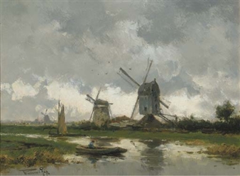 Molens bij Gouda: a landscape with windmills - Willem Cornelis Rip