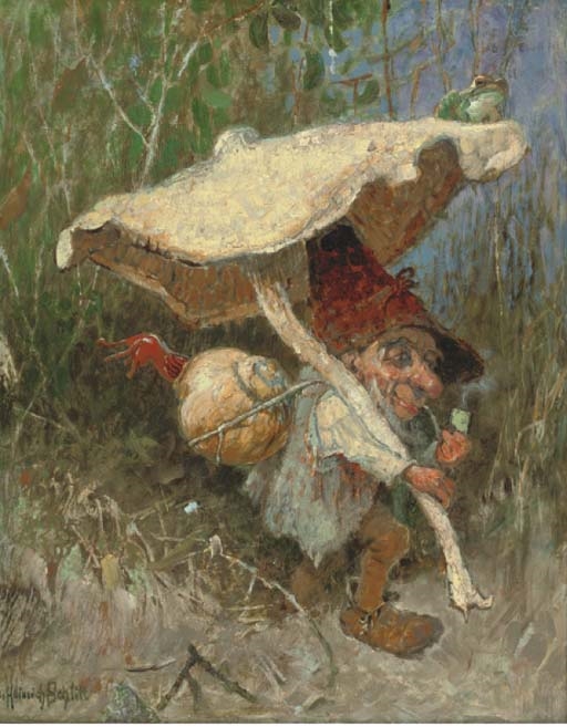 A travelling gnome with his toadstool by Heinrich Schlitt