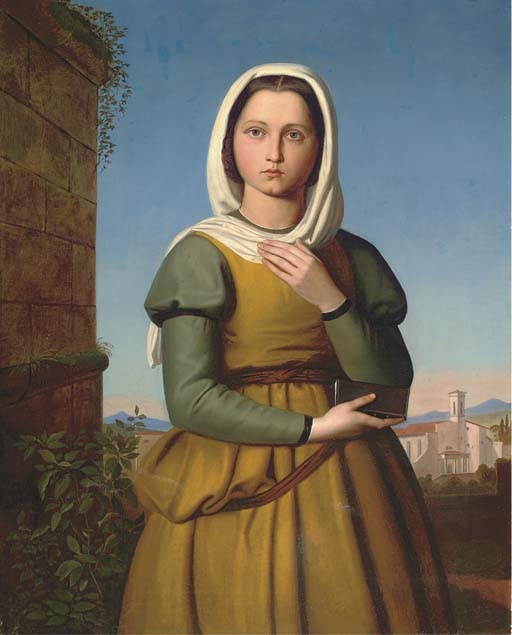 Artwork by Nazarene School, 19th Century, A maiden in an Italianate village, Made of oil on canvas