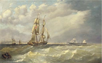 A trading brig and paddlesteamer in an offshore breeze - Julie Gough