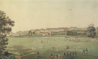 A cricket match at Le Jardin des Bastions, Geneva - British School, 19th Century