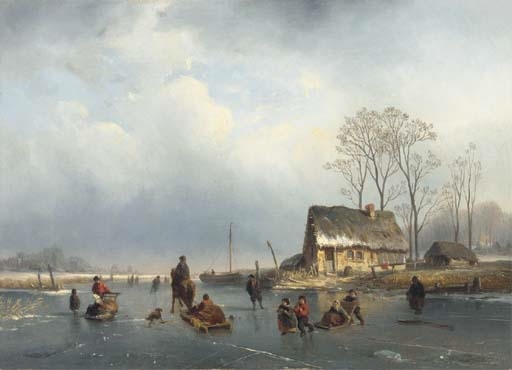 Winter fun on a frozen waterway by Louis Smets