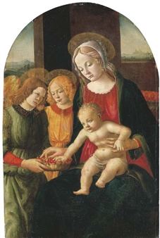The Madonna and Child with angels, a landscape beyond - Davide Ghirlandaio