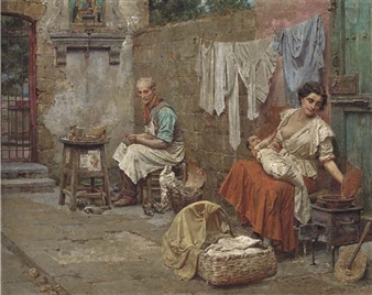 Nella cortile - Fortunino Matania