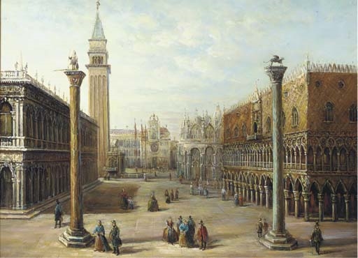 Artwork by Pietro Medici, Piazza San Marco, Venice; and View of the Grand Canal, Made of oil on board