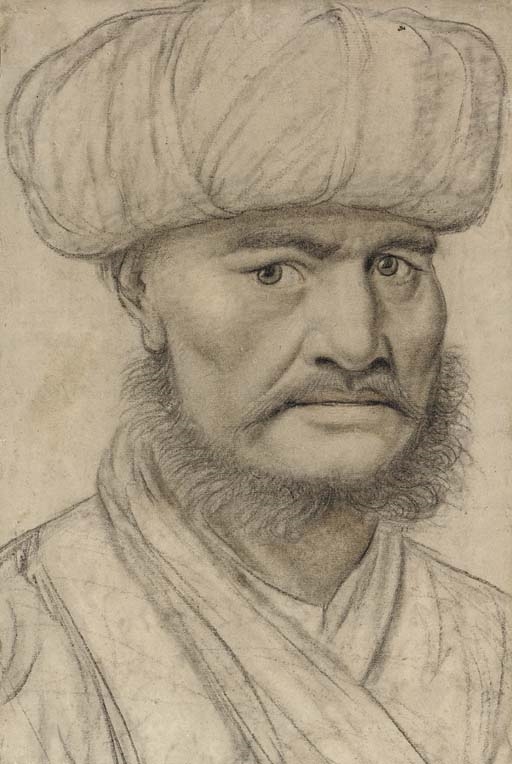 The head of a man, bust-length, wearing a turban by Nicolas Lagneau