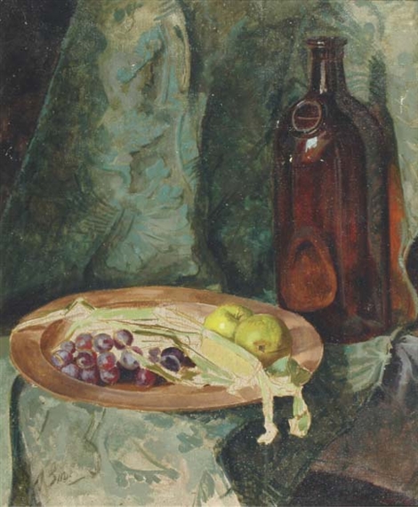 A bowl of apples and grapes by Jacoba Surie