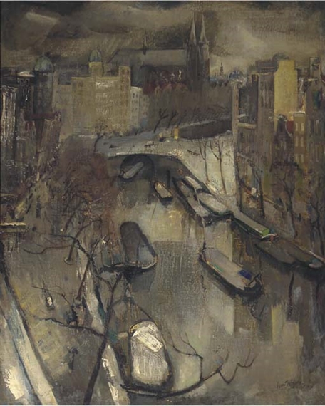 A view of the Singel, Amsterdam by Ernst van Leyden, 1919