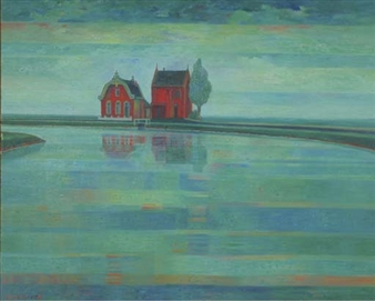 Gemaal aan het water - Landscape with pumping engine - Dirk Breed