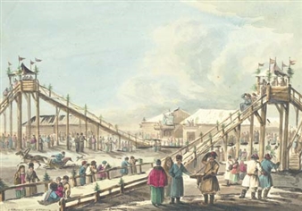 Ceremonial boat with visiting dignitary; and Ice Mountain - Karl Ivanovich Kollman