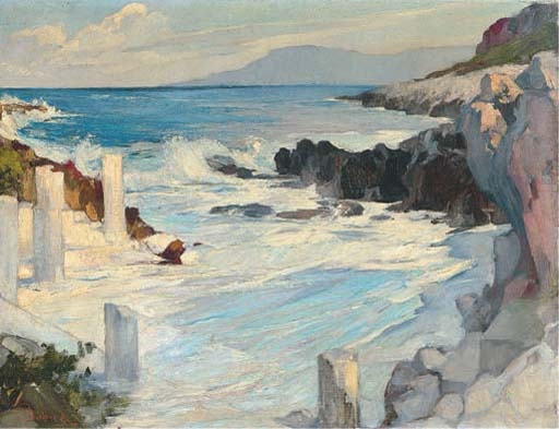 A rocky cove by Jules-Pierre van Biesbroeck