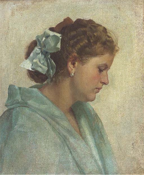 Portrait of a lady, bust-length, in profile, in a blue dress by Dmitrii Gavril'tsev
