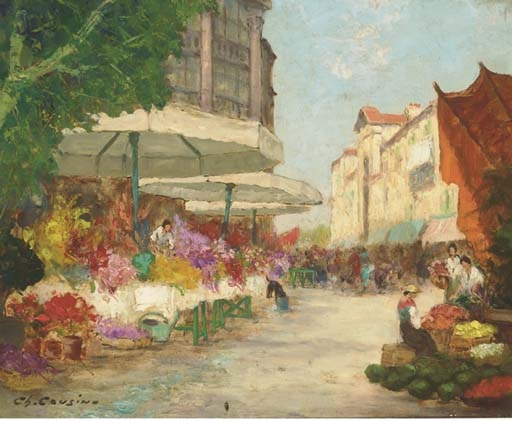 The flower market by Charles-Louis-Auguste‏ Cousin