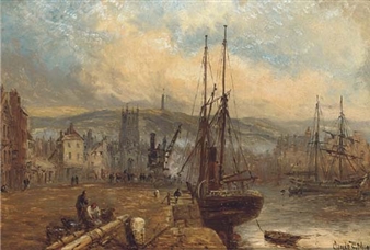 A view of Ramsay Harbour, with the Albert Tower beyond - Claude Thomas Stanfield Moore