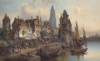 2 Works: A Continental town view; and Another similar - L. van Howe