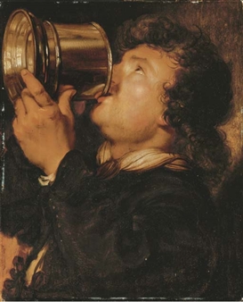 An Allegory of taste: a young man drinking from a silver tankard - Karel van Mander III