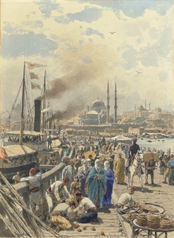 The old Galatea Bridge connecting Karakoy to Eminonu over the Golden Horn, Istanbul - Karl Paul Themistocles von Eckenbrecher