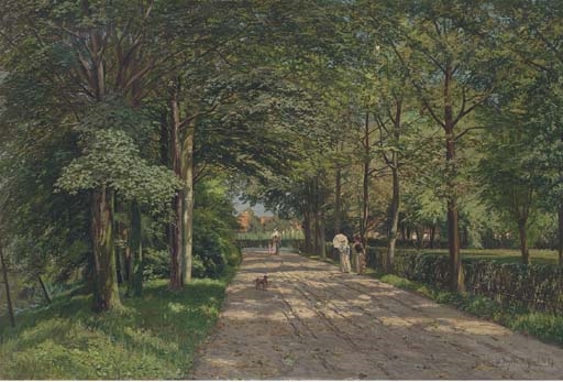 A stroll along a sunlit avenue by Wilhelm Degode