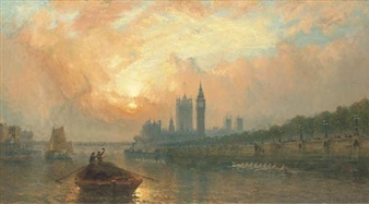 The Oxford and Cambridge Boat Race at Westminster - Claude Thomas Stanfield Moore