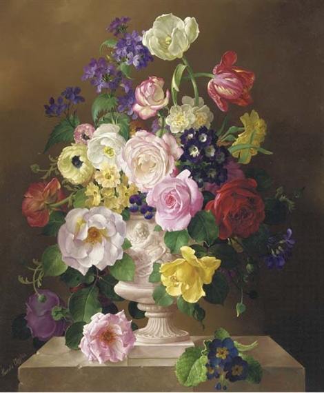 Harold Clayton | Summer flowers in a classical urn on a marble pedestal ...