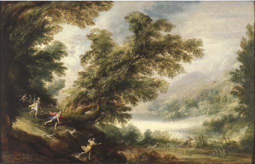 A wooded landscape with the Hunt of Diana by Alexander Keirincx