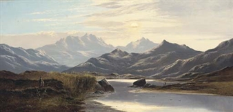2 Works: Evening, Lyn Nant; and a Highland landscape - Charles Leslie