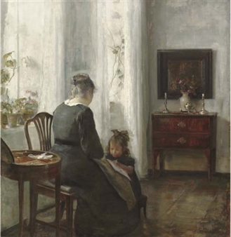 A Mother and Child in an Interior - Carl Vilhelm Holsøe
