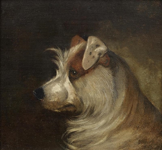 A brown and white Terrier by Alfred Wheeler, 1877