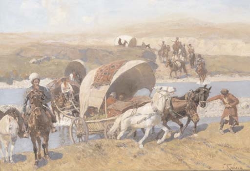 Artwork by Frants Alekseevich Rubo, Kosaks on the move, Made of oil on canvas