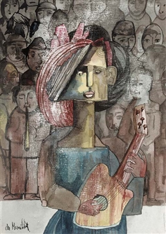 Femme au guitare - Albert du Mesnildot