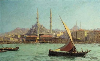 Fishing boats on the Bosphorus, Istanbul beyond - Z. Sigmond