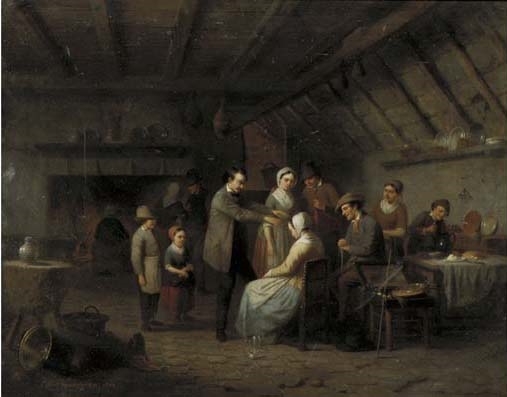 Le magnetiseur: treating a patient in a tavern by Charles Venneman, 1860