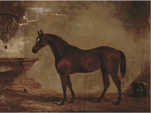 Artwork by T.R. Hart, A chestnut hunter in a stable, Made of oil on canvas