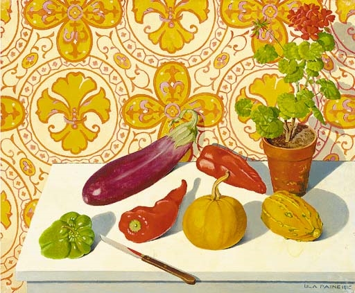 Still Life with Aubergines, Peppers and Gourds by Ula Paine, 1965