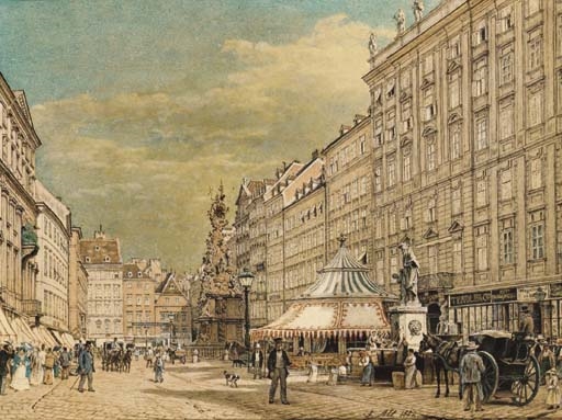Artwork by Jakob Alt, Der Graben in Wien, Made of pencil and watercolour heightened with white on paper