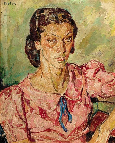 Portrait de la femme à la robe rose