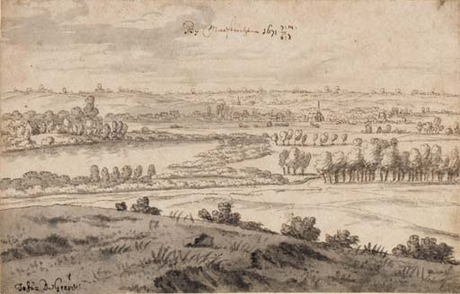 A view near Maastricht (recto); A sketch of a village (verso) by Josua de Grave, 1671