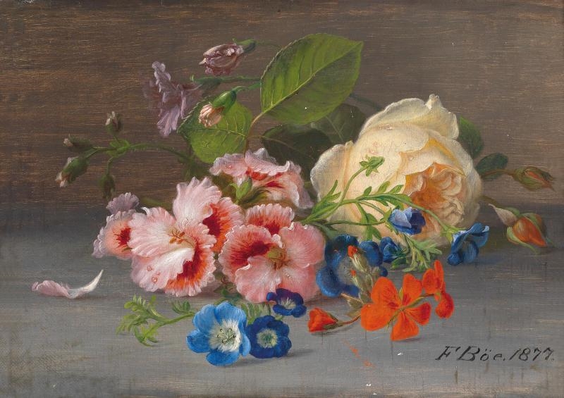 Still Life with Flowers by Frants Diderik Bøe, 1877
