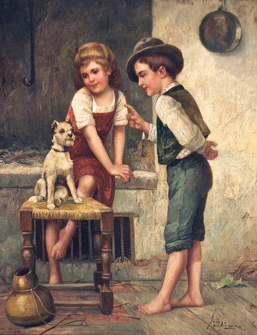 Artwork by Josef Susser, Teaching the Dog Tricks, Made of oil on canvas